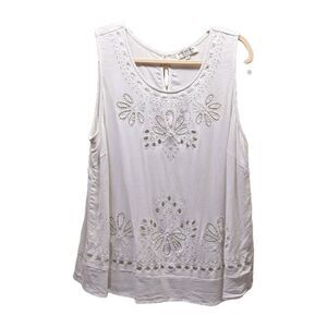 Skies Are Blue Curvy Womens White Eyelet Tank Top Blouse Size 2X